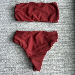 Red Ribbed Bikini Set